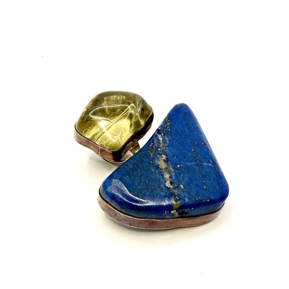Vintage 90s Stamped Gale Self Choctaw Sterling Silver Lapis Citrine Pendant